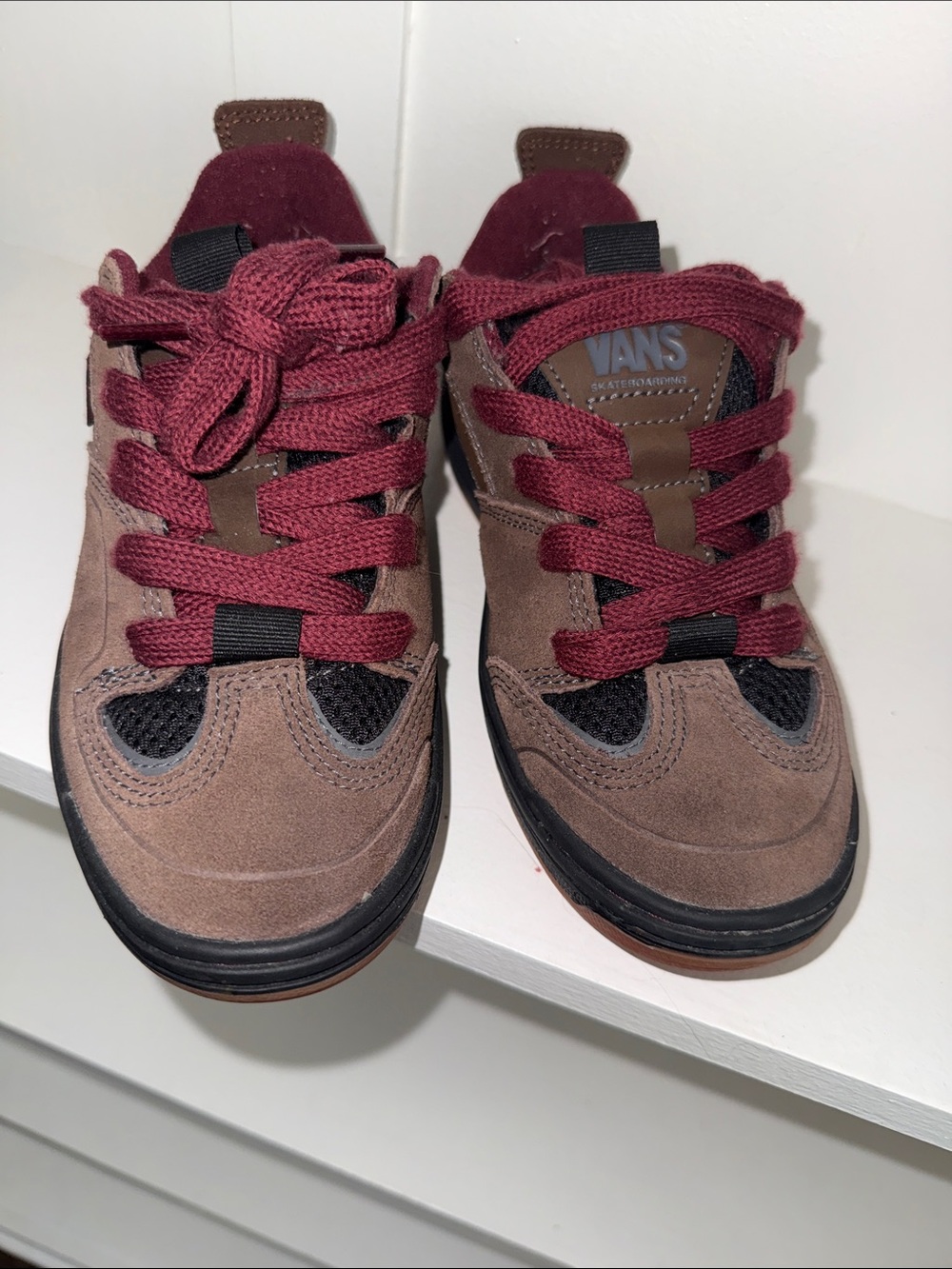 Vans Maroon and Brown Suede Skate Sneakers